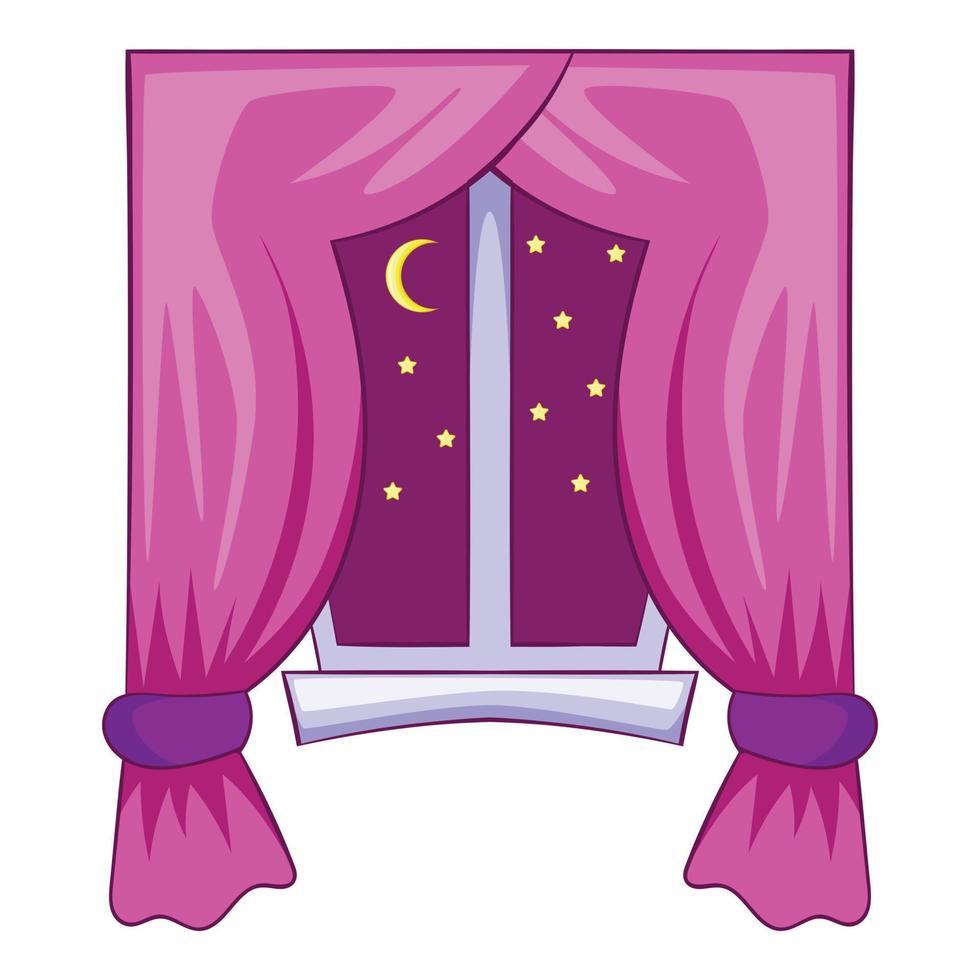 Night window icon, cartoon style vector