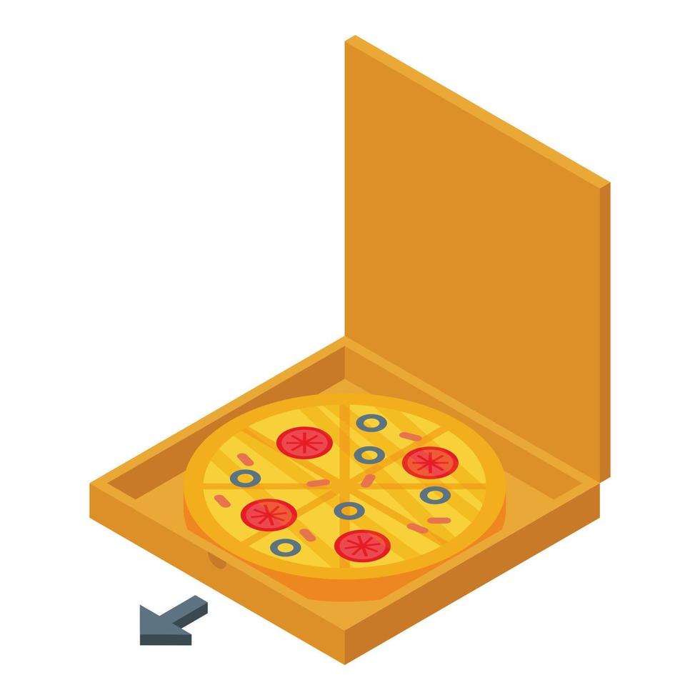 icono de entrega de caja de pizza vector isométrico. mensajería scooter