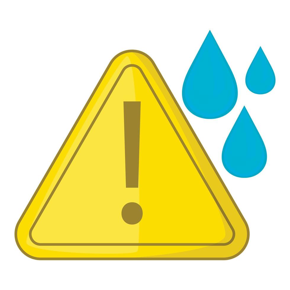 Warning sign and drops icon, cartoon style vector