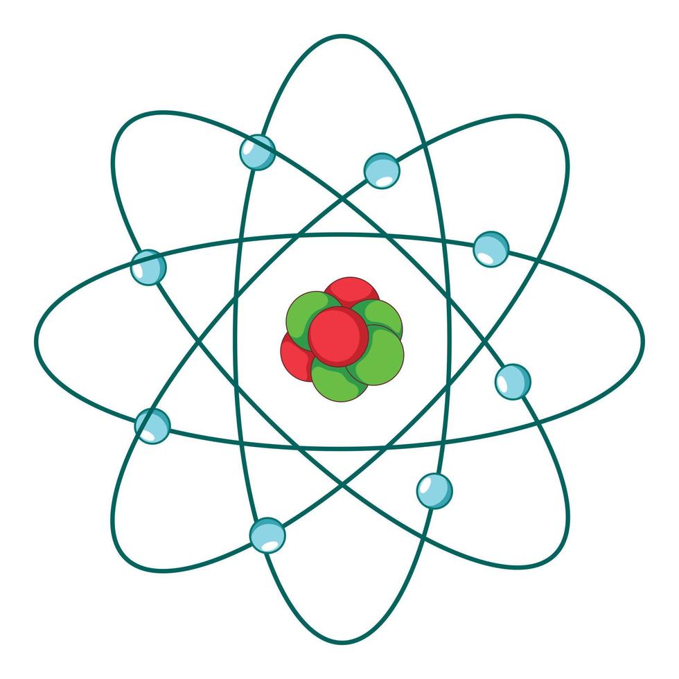 icono de átomo, estilo de dibujos animados vector
