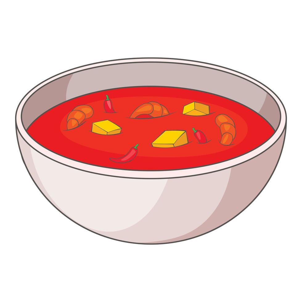 icono de sopa tailandesa tom yum, estilo de dibujos animados vector