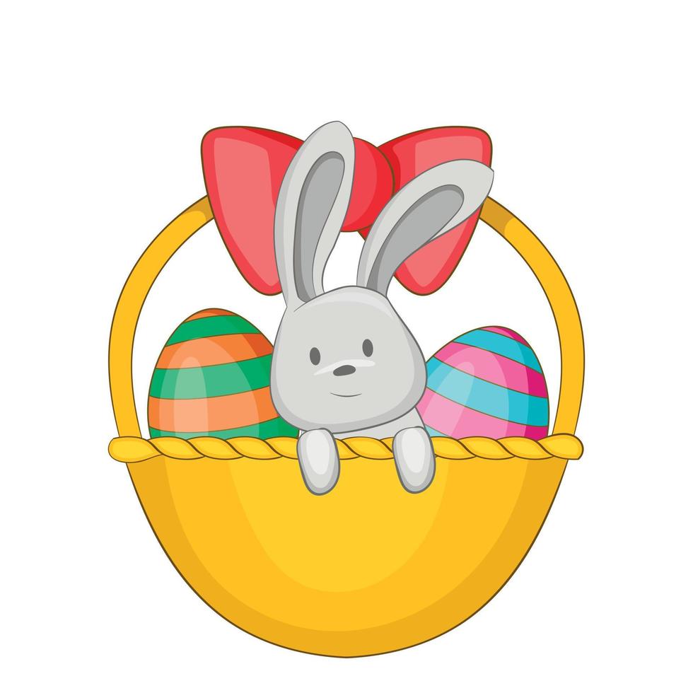 Easter bunny basket icon, cartoon style vector