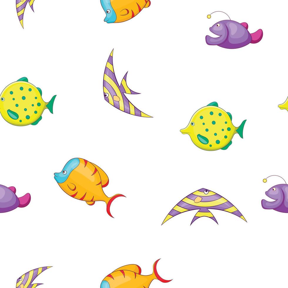 Marine fish pattern, cartoon style vector