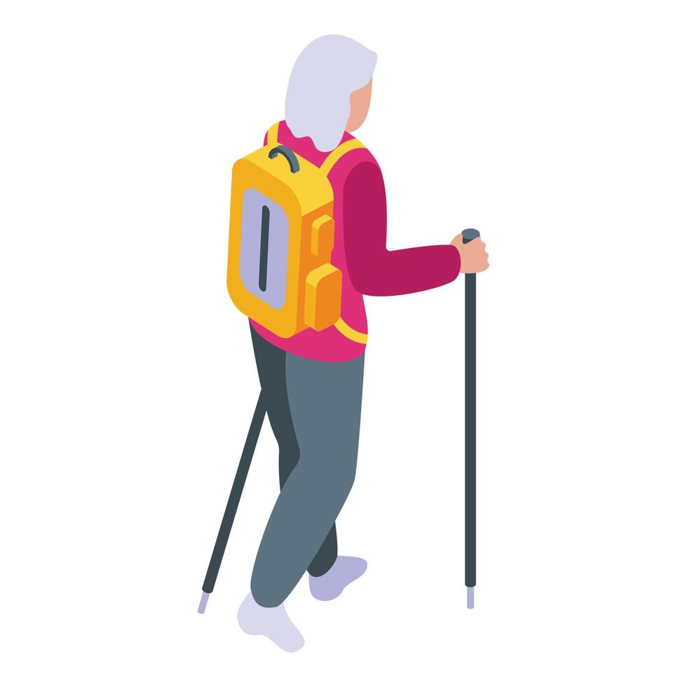 Hiking retirement travel icon isometric vector. Old man vector