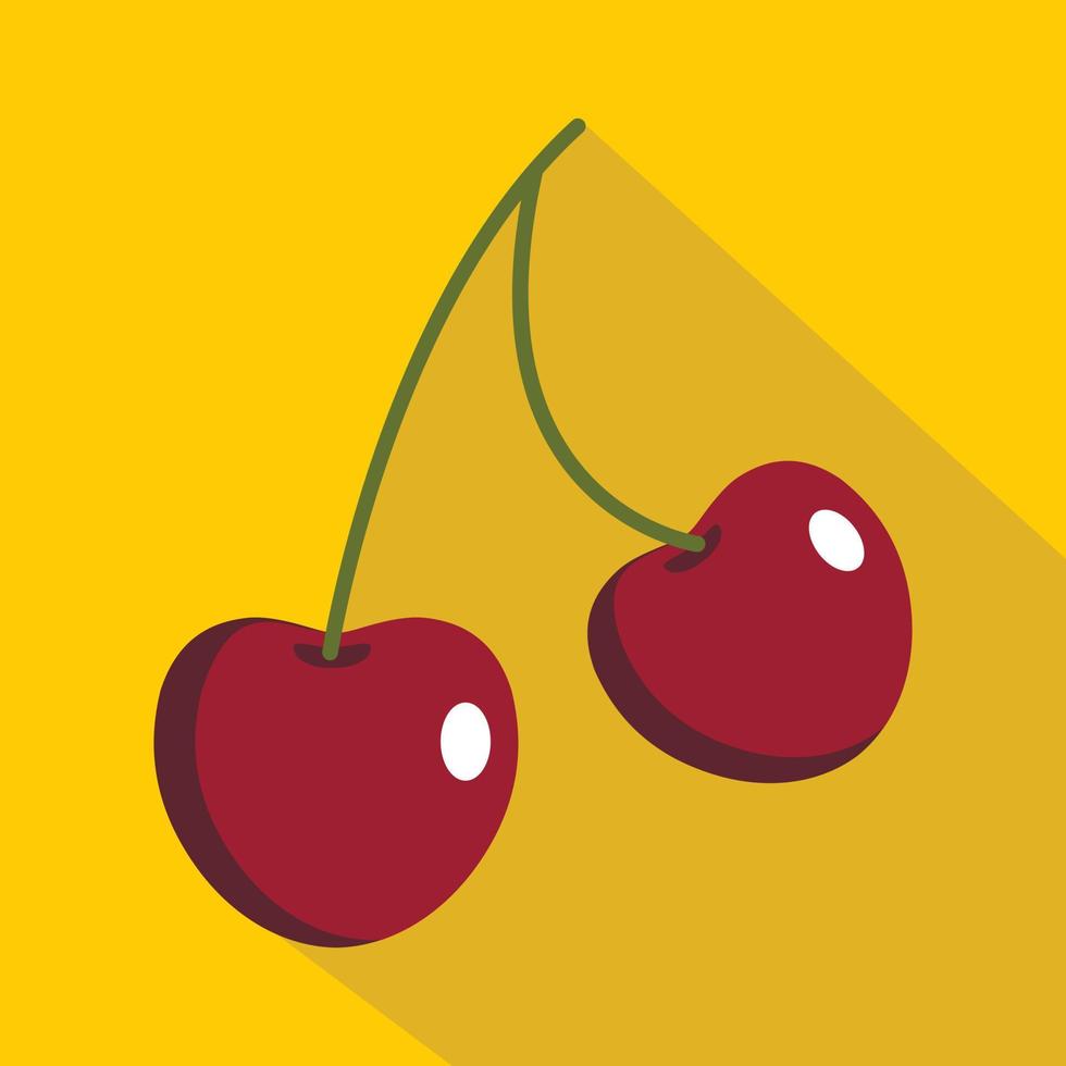 Two ripe red cherry berries icon, flat style vector