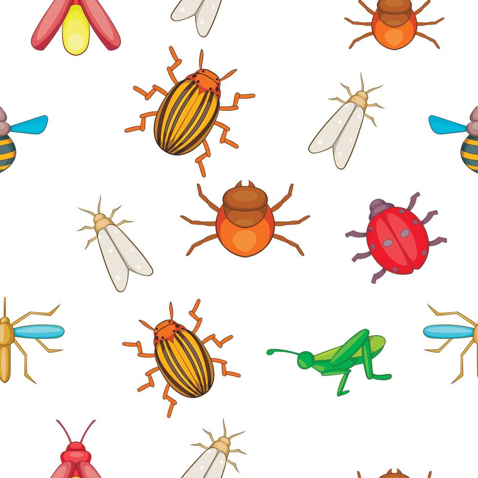 Insects pattern, cartoon style vector