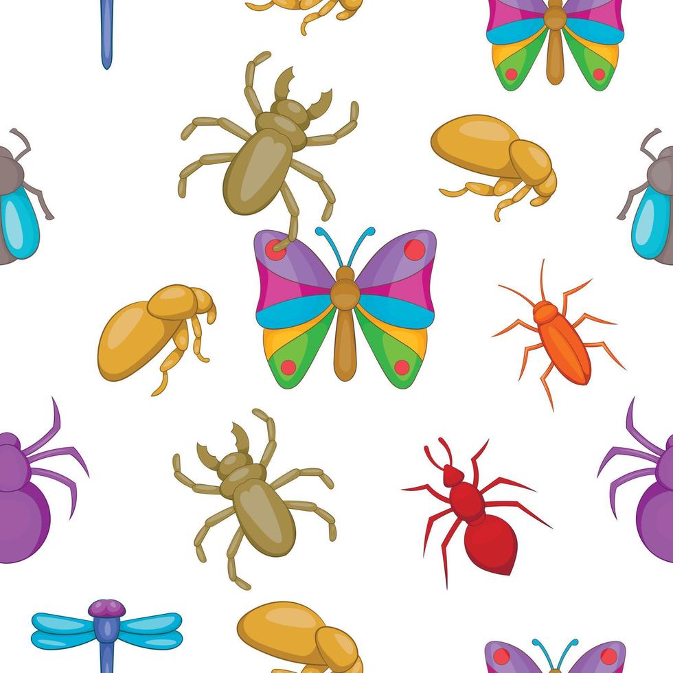 Types of insects pattern, cartoon style vector