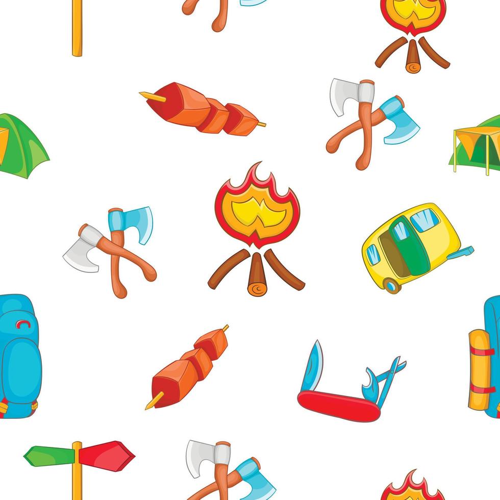 Campground pattern, cartoon style vector