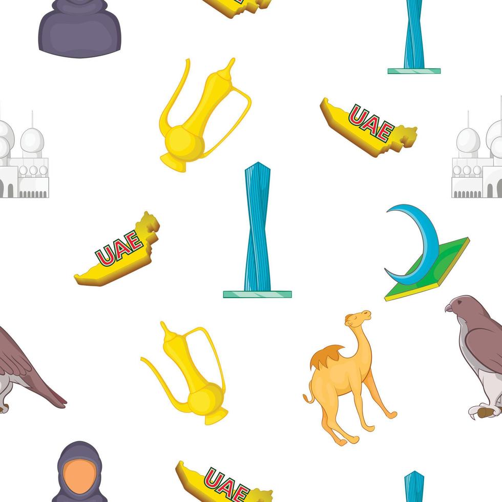 Tourism in UAE pattern, cartoon style vector