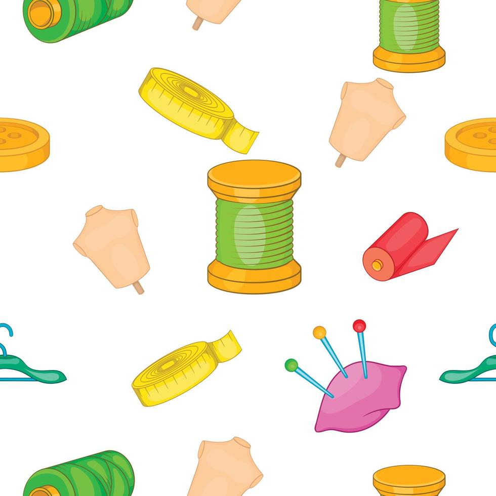 Sewing supplies pattern, cartoon style vector