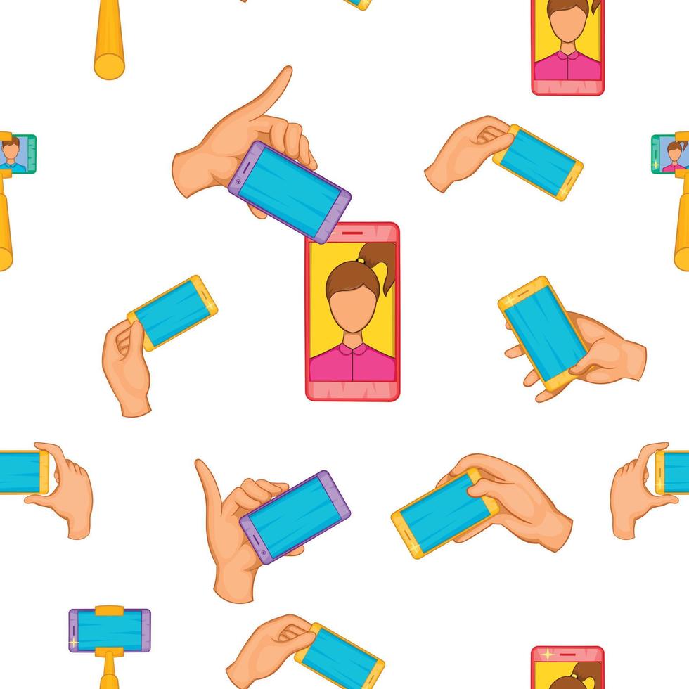 Photo on mobile phone pattern, cartoon style vector