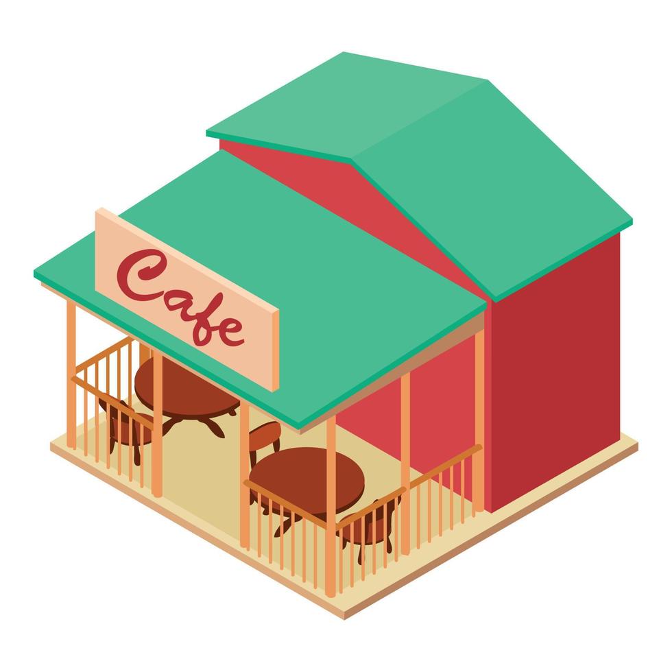 vector isométrico del icono del edificio del café. café con mesa y silla en terraza abierta