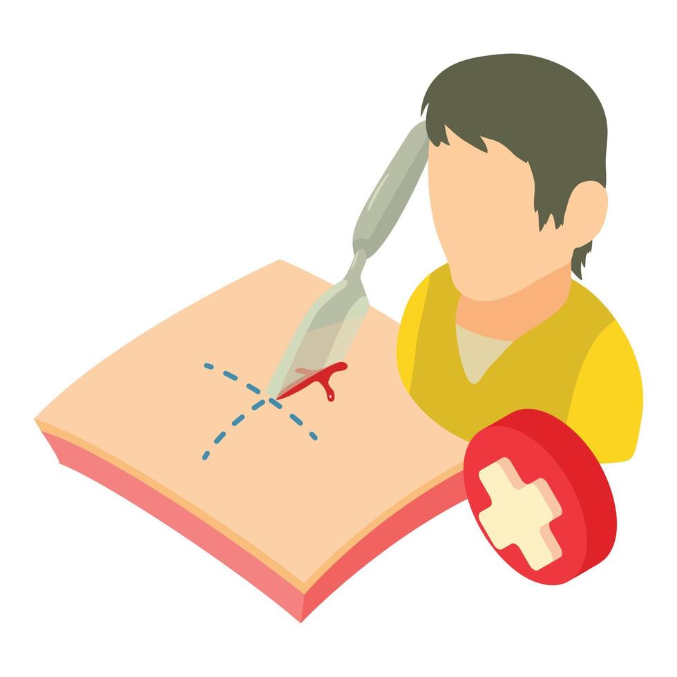 Surgical operation icon isometric vector. Male character scalpel cut skin icon vector