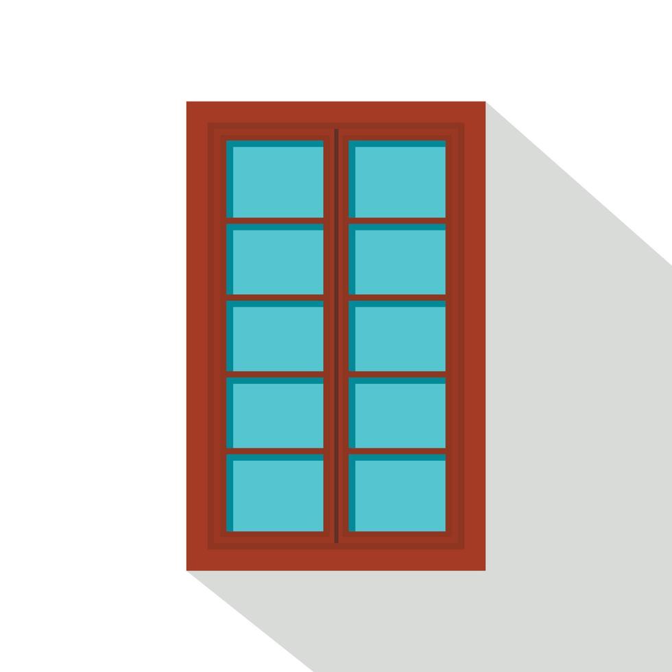 Wooden brown latticed window icon, flat style vector