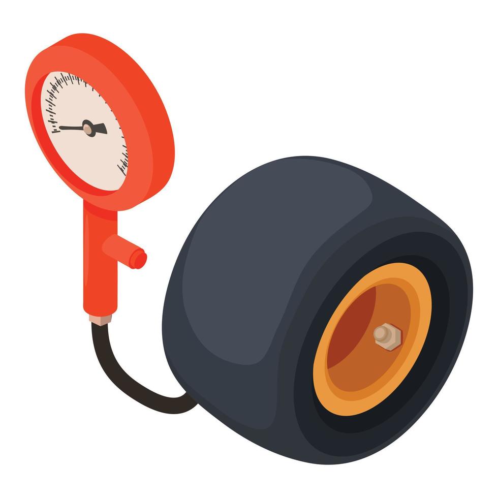 Measuring device icon isometric vector. New karting tire and tyre pressure gauge vector