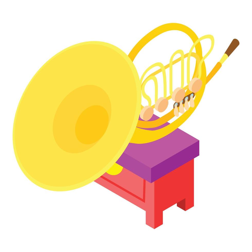 Horn trumpet icon isometric vector. Wind musical instrument on bedside table vector