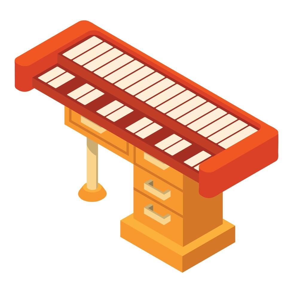 Synthesizer icon isometric vector. Piano musical instrument on wooden table icon vector