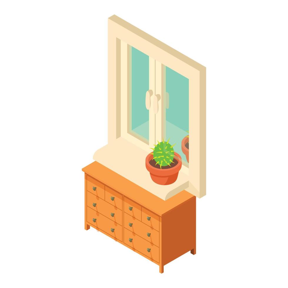 House furniture icon isometric vector. Classic dresser with drawer under window vector