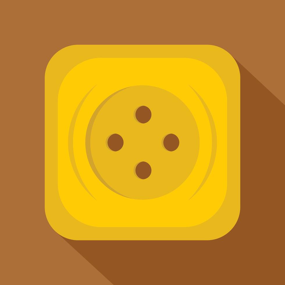 Yellow square sewing button icon, flat style vector
