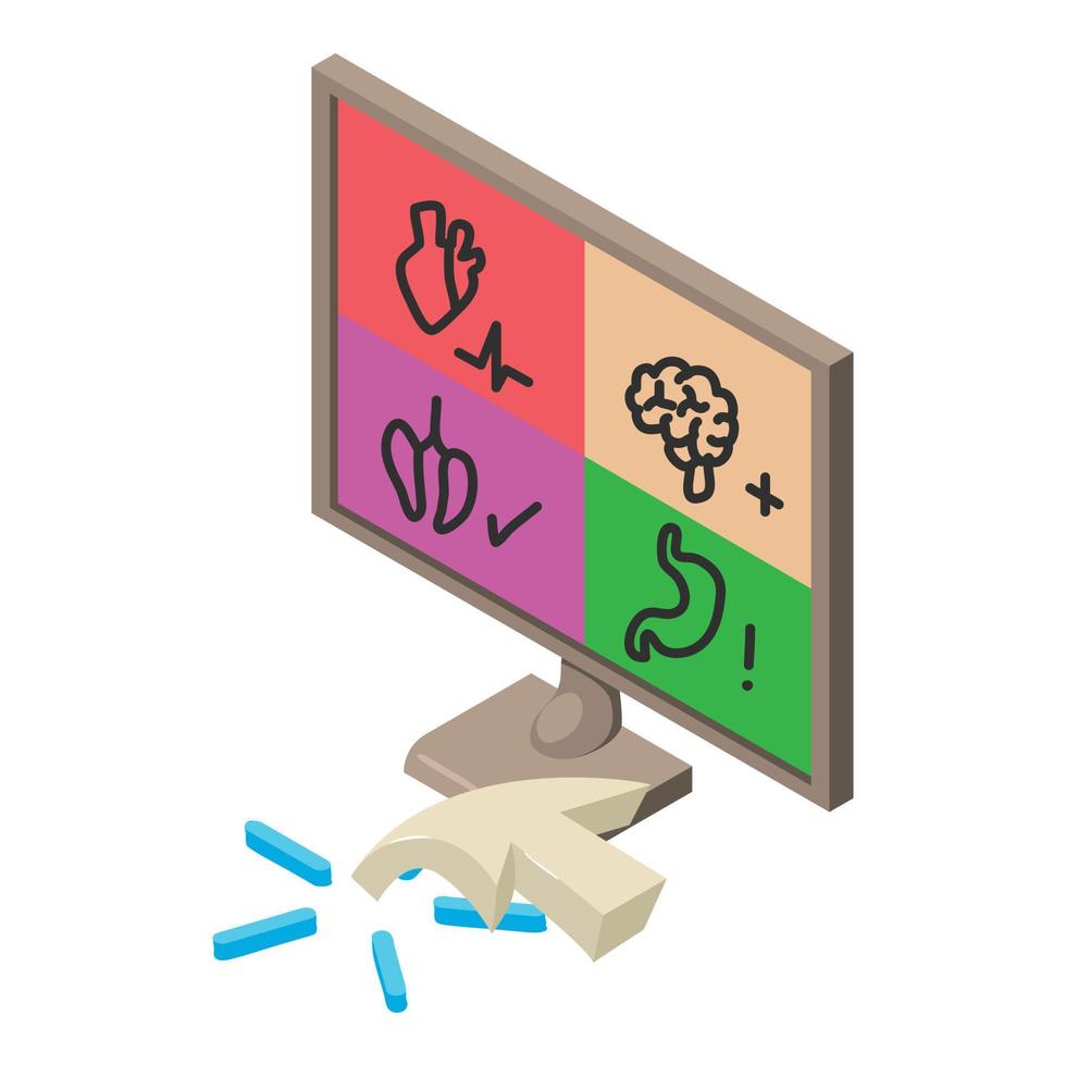 Medical examination icon isometric vector. Monitor with depicting body system vector