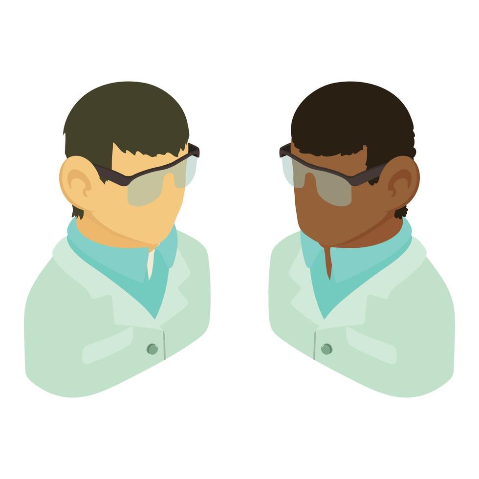 Laboratory assistant icon isometric vector. Two man laboratory worker ...