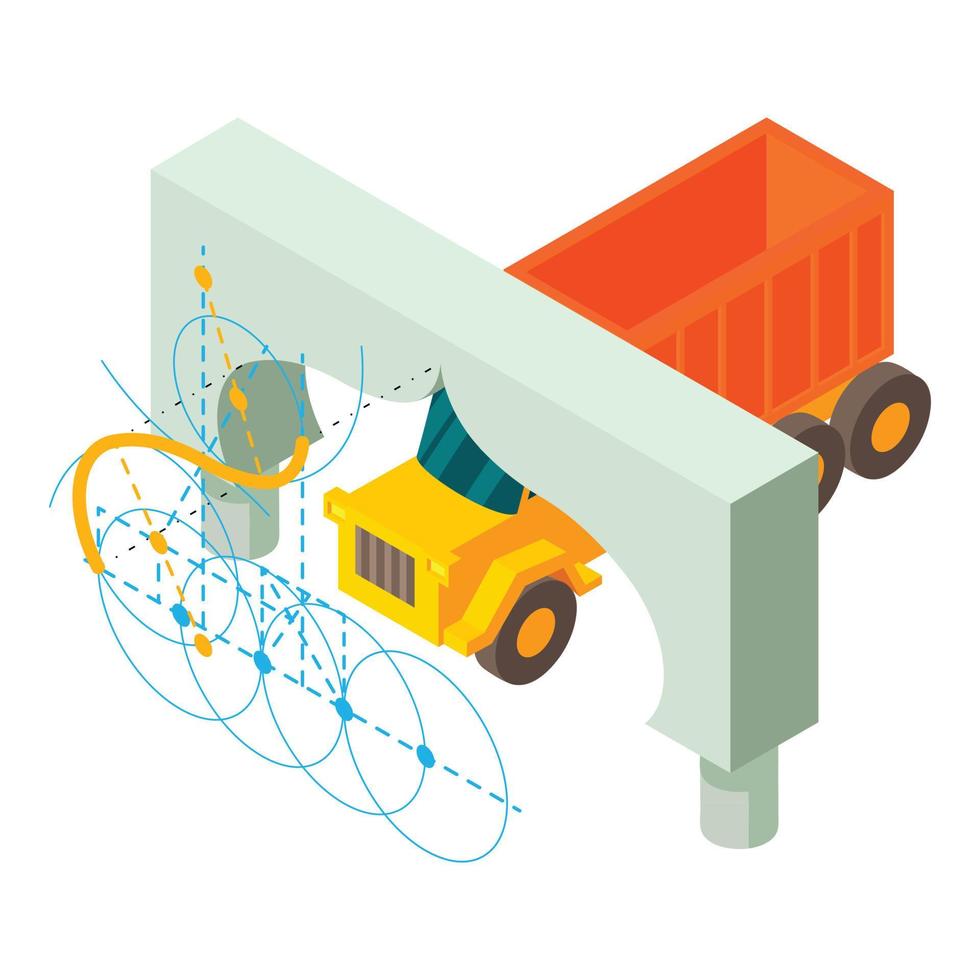 Building work icon isometric vector. Arch project and yellow dump truck icon vector