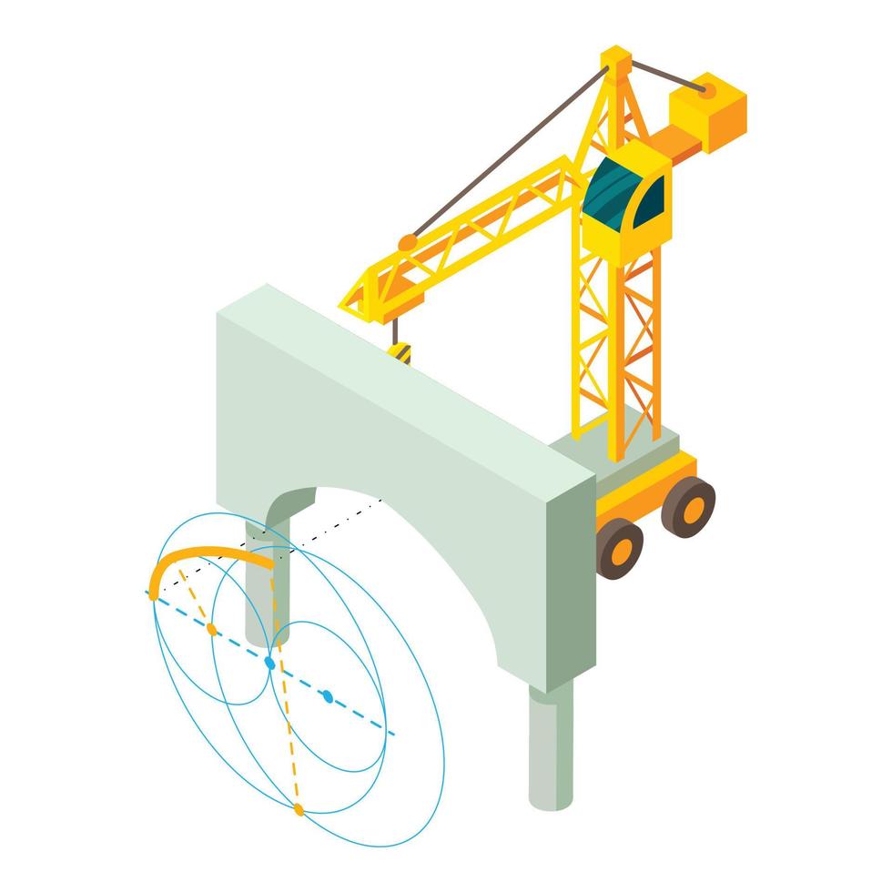 Building concept icon isometric vector. Construction crane near concrete arch vector