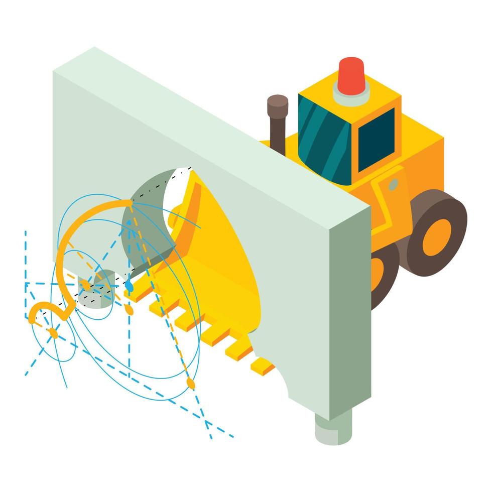 vector isométrico del icono del arco de construcción. proyecto de arco y bulldozer de construcción