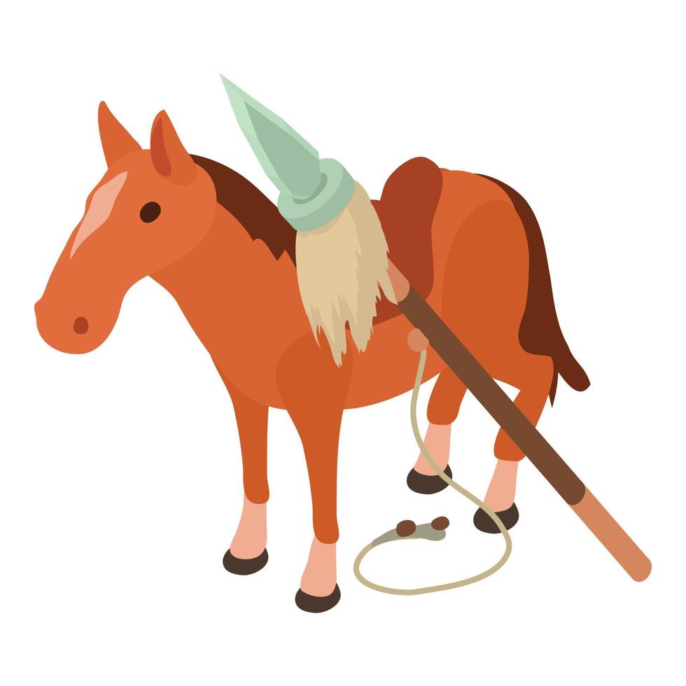 Indian weapon icon isometric vector. Cowboy horse with saddle and indian spear vector