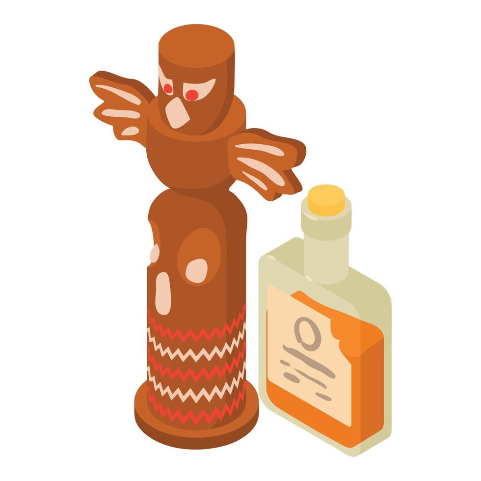 Western attribute icon isometric vector. Whiskey bottle traditional indian totem vector