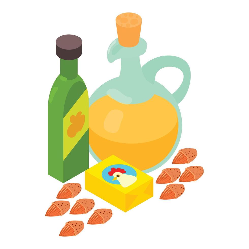 icono de ingrediente de cocina vector isométrico. vinagre de manzana aceite de oliva condimento para sopa