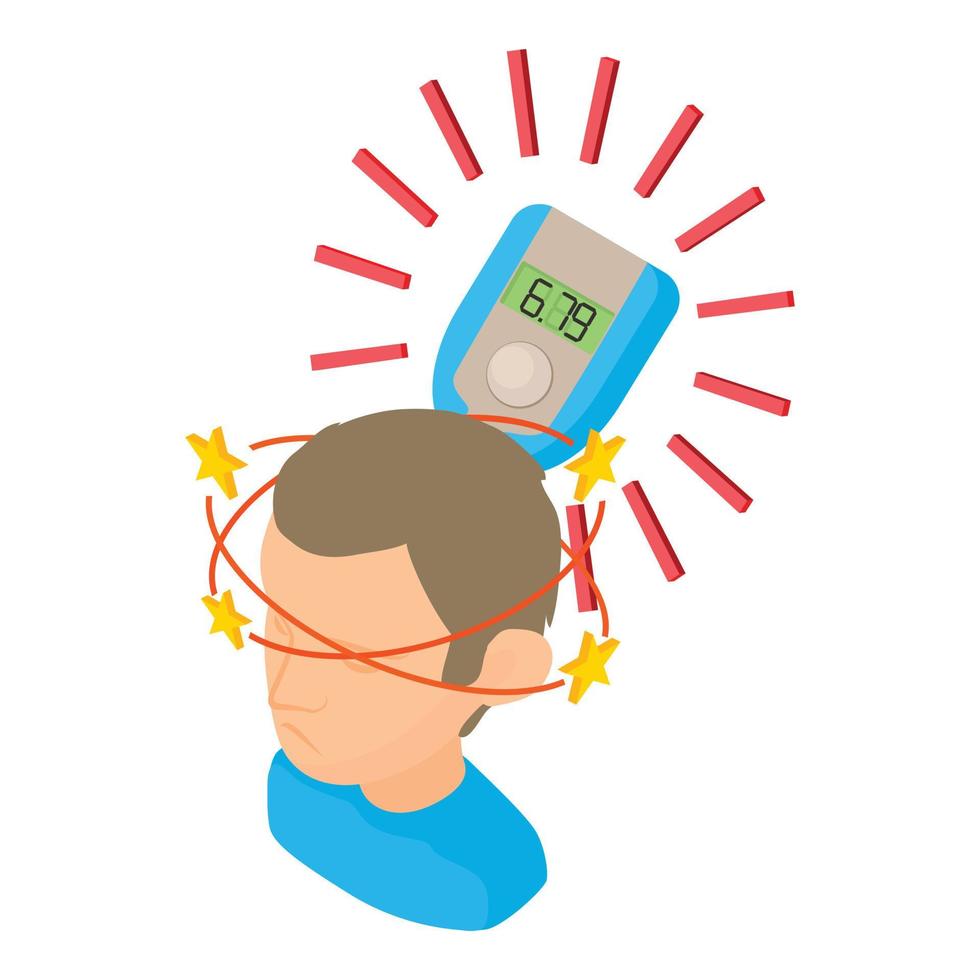 Dizziness icon isometric vector. Young man with vertigo and medical device icon vector