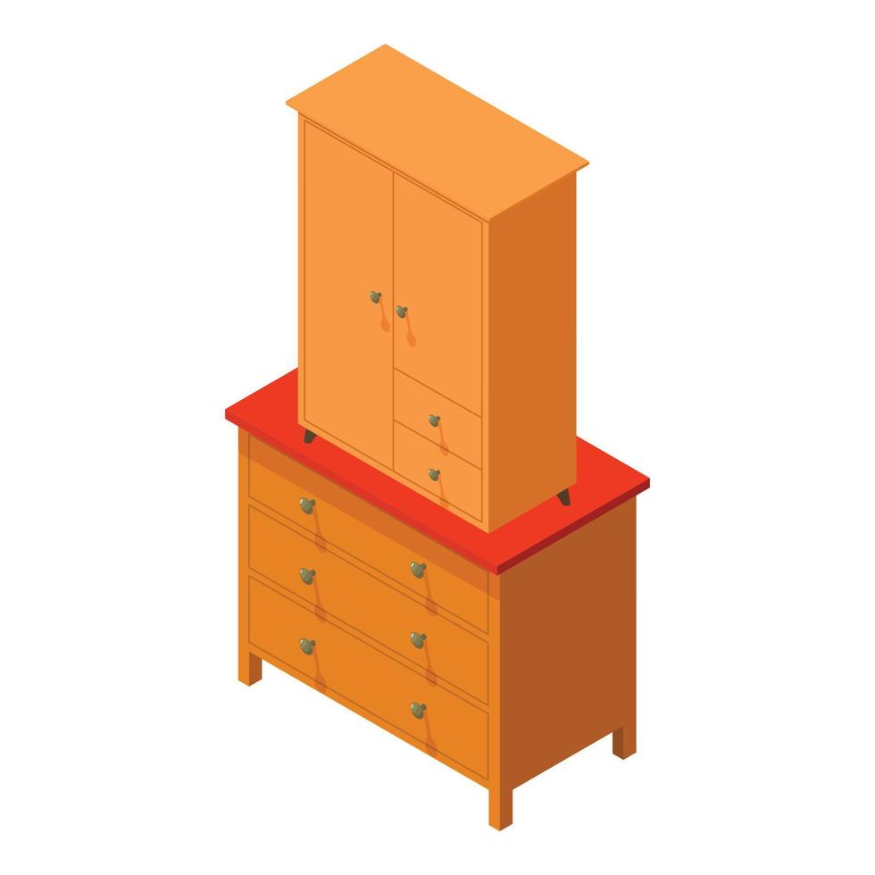 icono de muebles de madera vector isométrico. nuevo y moderno casillero de madera en el icono de la cómoda