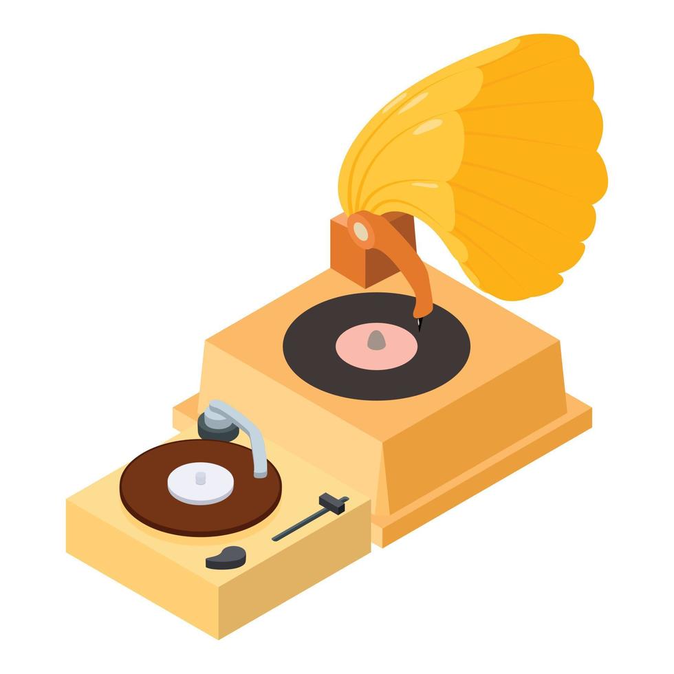 Retro turntable icon isometric vector. Vintage music gramophone for vinyl record vector