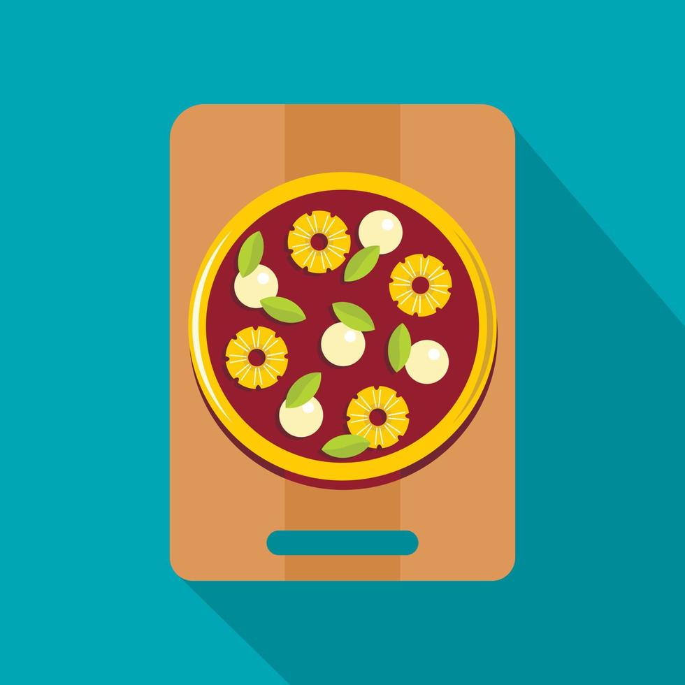 Pizza with ingredients on the wooden board icon vector