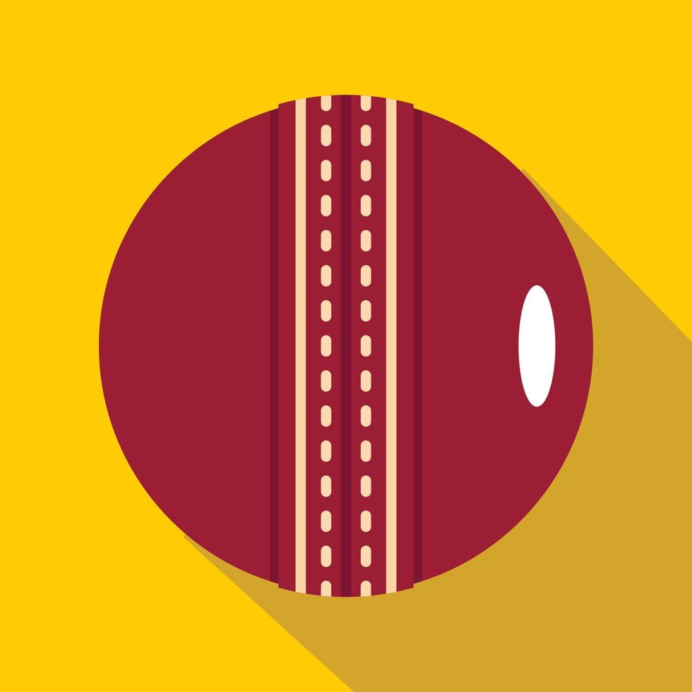 Red leather cricket ball icon, flat style vector