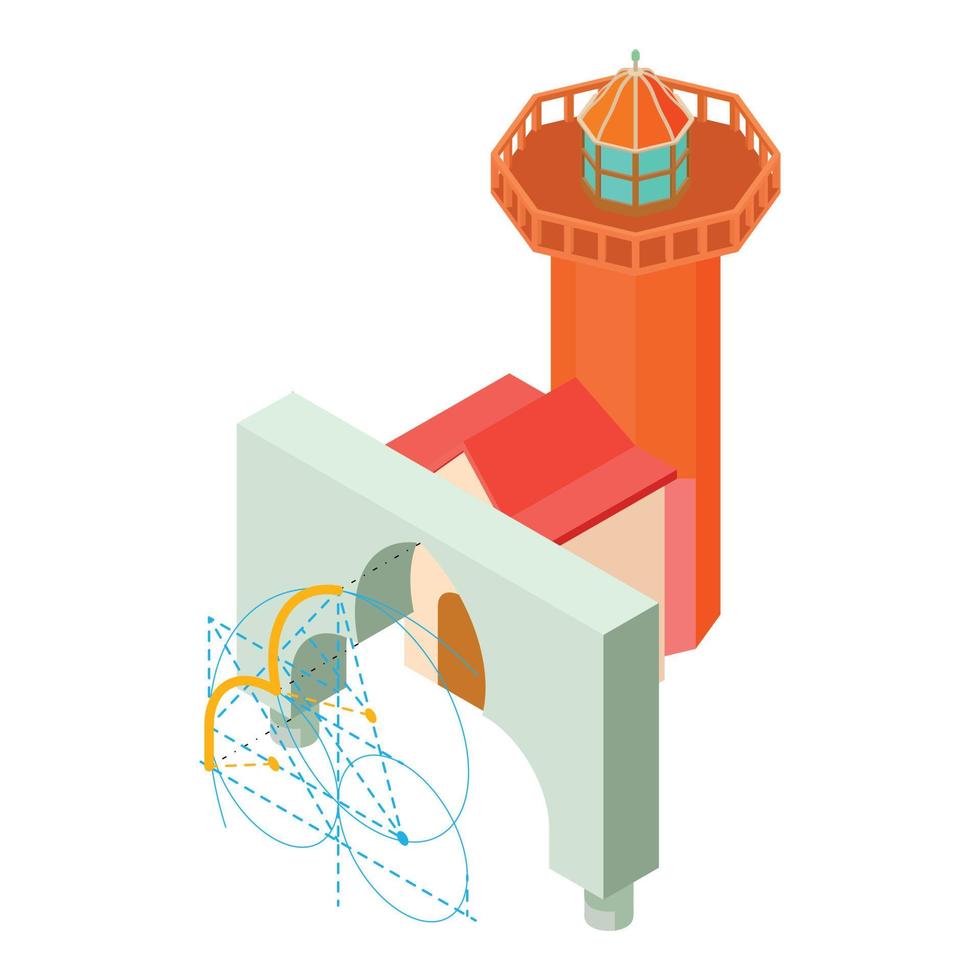 Building icon isometric vector. Arch project and large lighthouse building icon vector