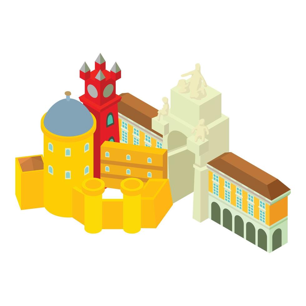 Portuguese landmark icon isometric vector. Pena palace arc de triomphe in lisbon vector