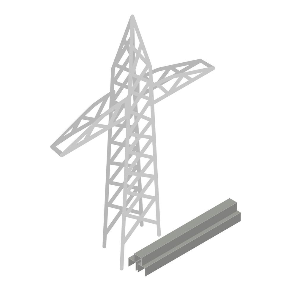 Energy supply icon isometric vector. Power line pylon and u shaped steel rail vector