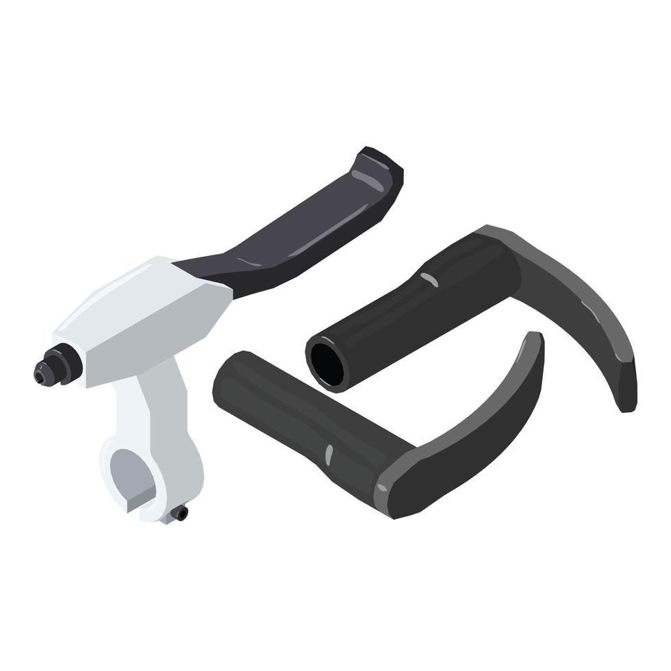 Repair part icon isometric vector. New bicycle brake lever and black barend icon vector