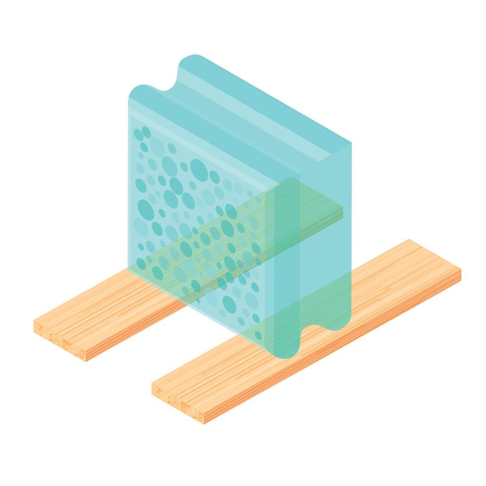 icono de material de construcción vector isométrico. icono de bloque de vidrio y dos tablones de madera