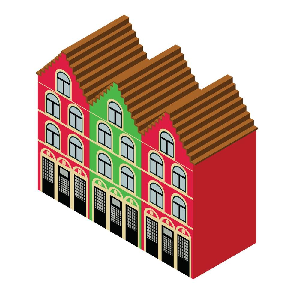 vector isométrico del icono de la arquitectura belga. casa tradicional y colorida de bélgica