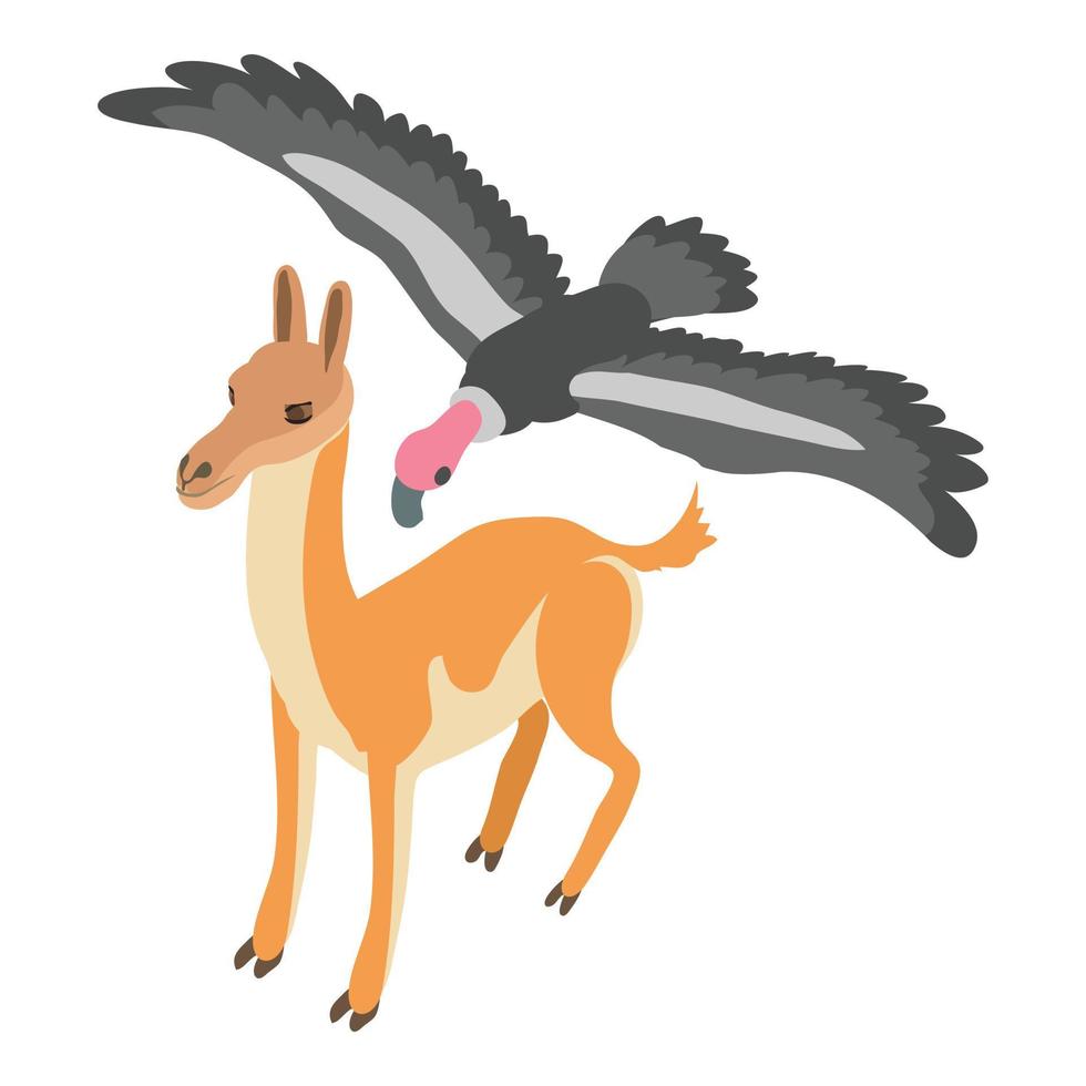 Portugal fauna icon isometric vector. European roe deer and flying black kite vector