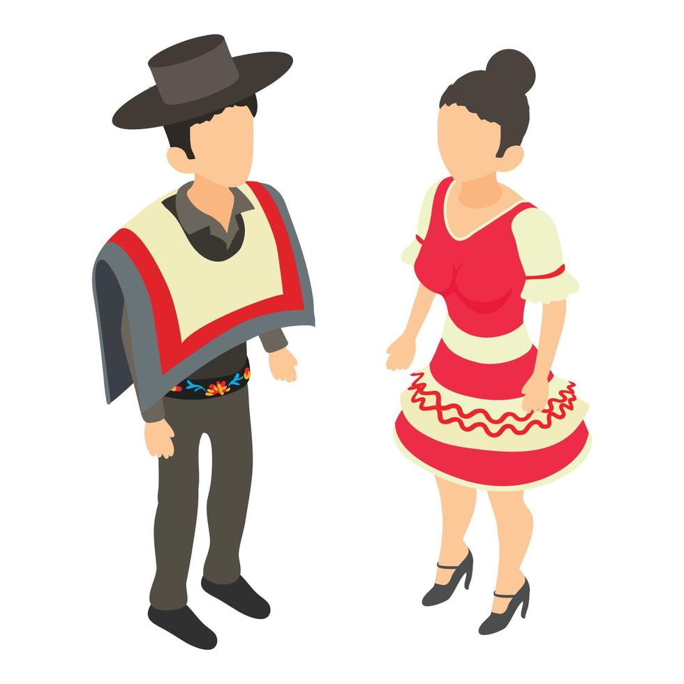 icono de ropa tradicional vector isométrico. pareja portuguesa en traje nacional