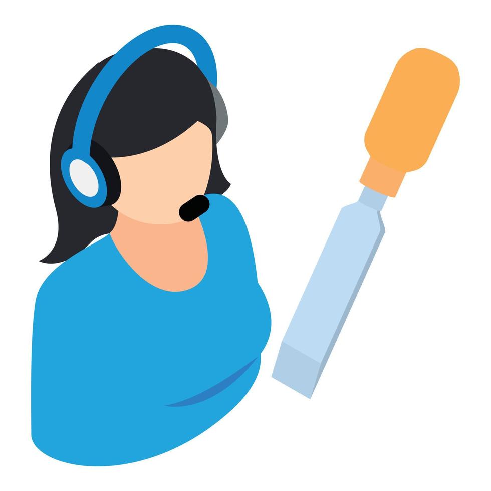 Technical support icon isometric vector. Operator with headset carpentry chisel vector