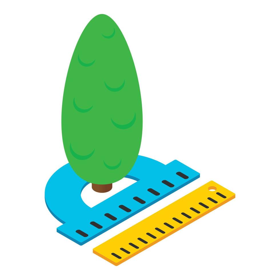 Measurement concept icon isometric vector. Decorative tree protractor and ruler vector