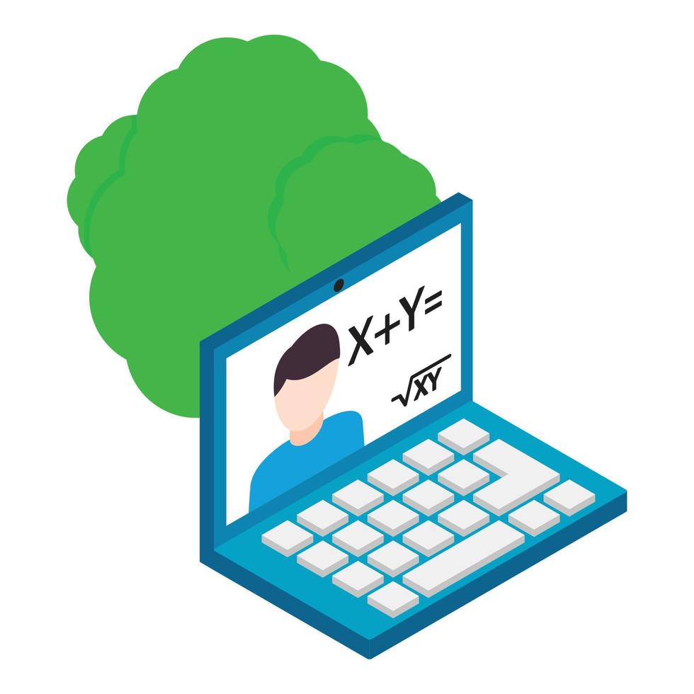 Distance education icon isometric vector. Laptop with picture of man on screen vector