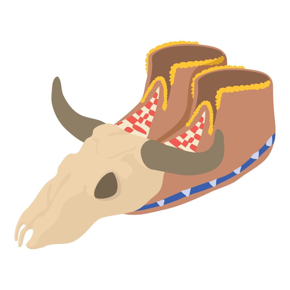 icono de zapato indio vector isométrico. antiguo indio americano mocasín búfalo cráneo
