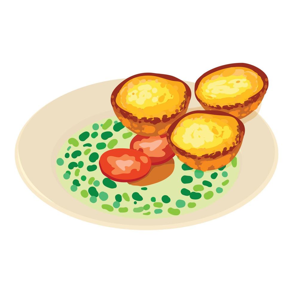 icono de cocina tradicional vector isométrico. pequeñas tortas de crema sopa de caldo verde