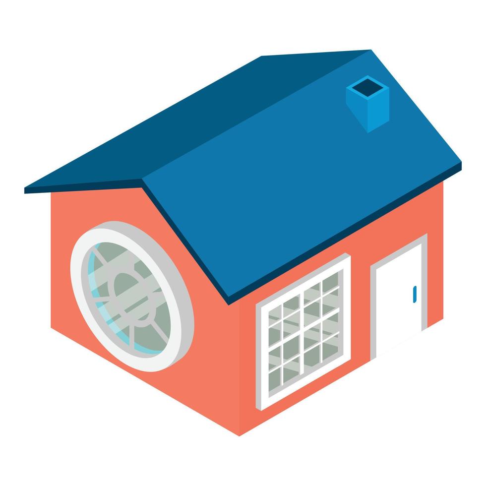 icono de casa pequeña vector isométrico. nueva casa de un piso con icono de ventana redonda